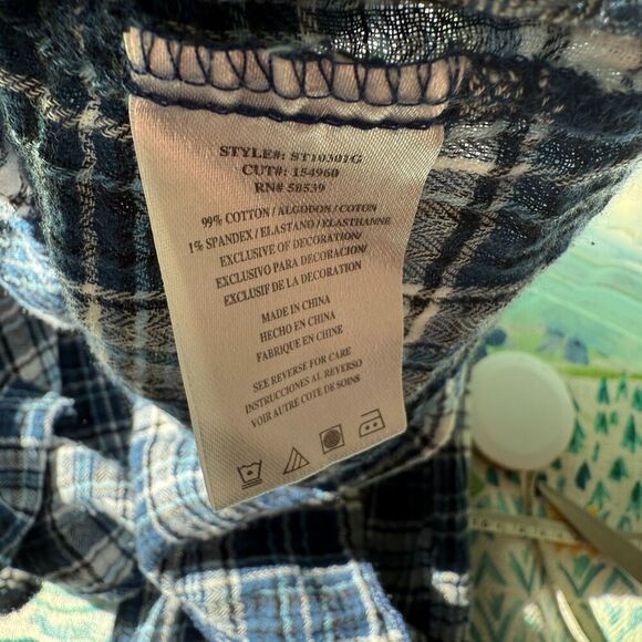 Kut From The Kloth Boylen Relaxed Snap Down Gauze Plaid Western Long Sleeve 1X - Picture 4 of 6